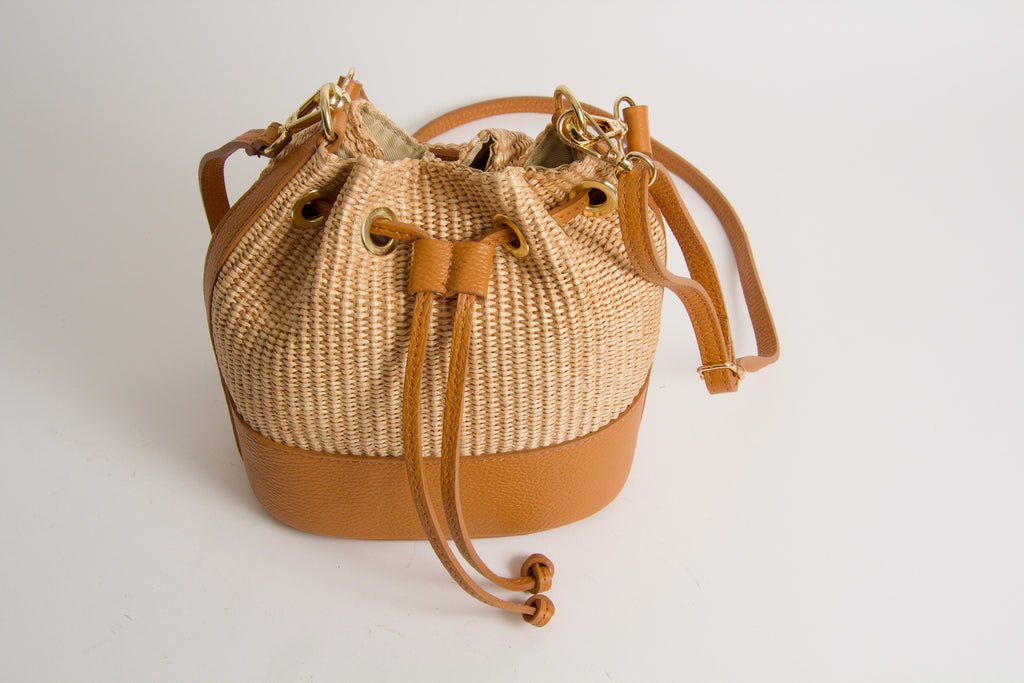 Sac Bag Rafia Natural Cuoio